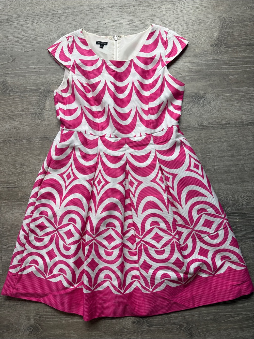 Talbots Pink and White Graphic Fit-and-Flare Dress